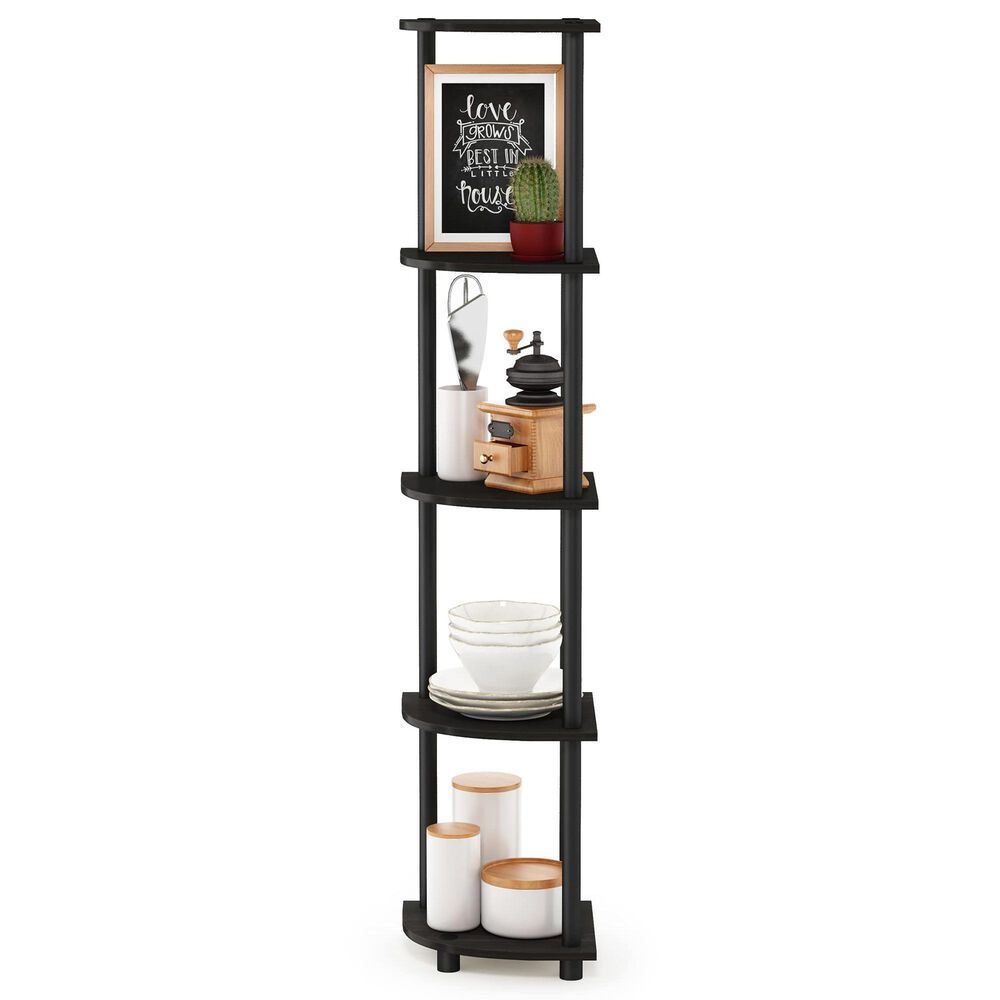 HOMLUX 5-Tier Modern Tall Corner Open Bookshelf in Espresso and Black, , large