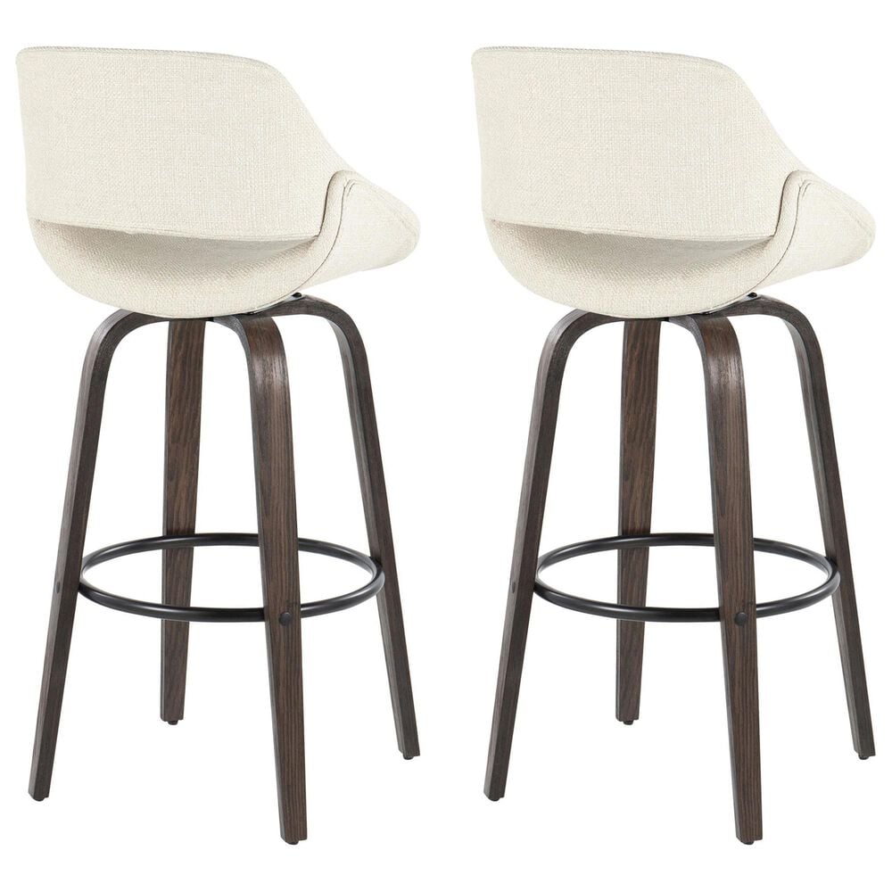 LumiSource Fabrico 30" Swivel Fixed-Height Bar Stool with Cream Noise Fabric Upholstery in Black and Glazed Walnut (Set of 2), , large