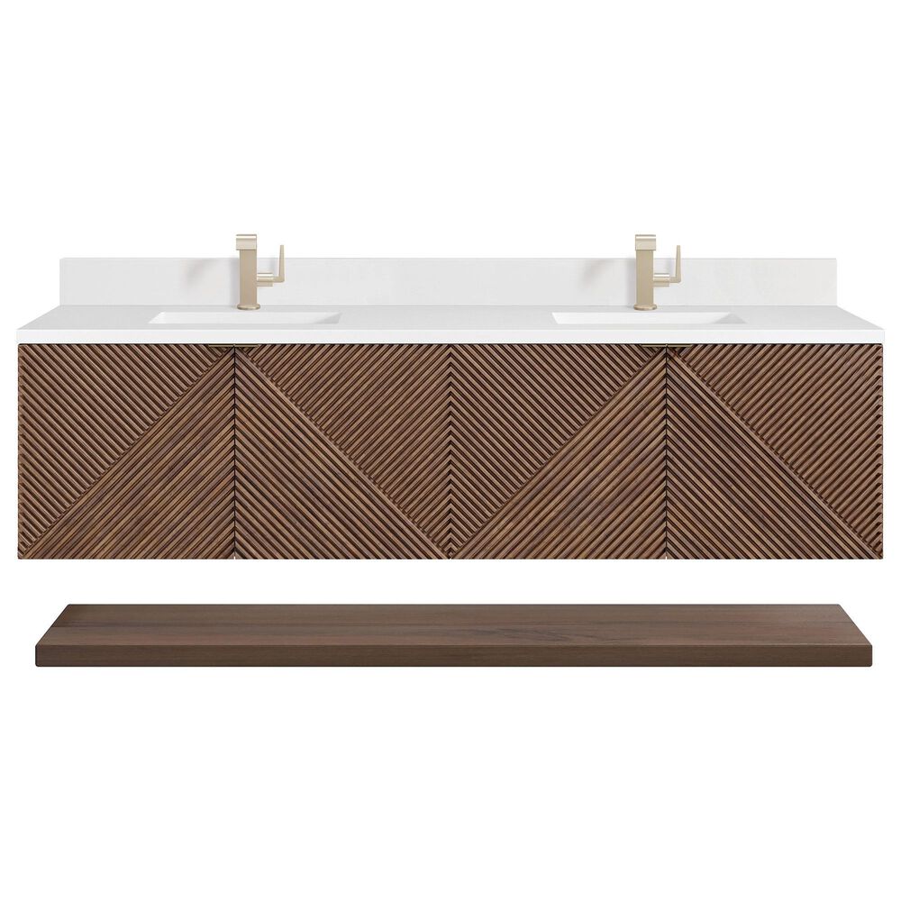 James Martin Vanities Marcello 72" Double Bathroom Vanity in Chestnut with Single Hole 3 cm White Zeus Quartz Top and Rectangular Sinks, , large