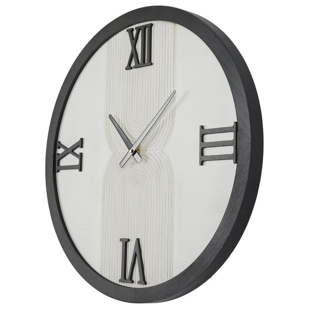 Maple and Jade Line Art Decorative Wall Clock in Oiled White and Black, , large