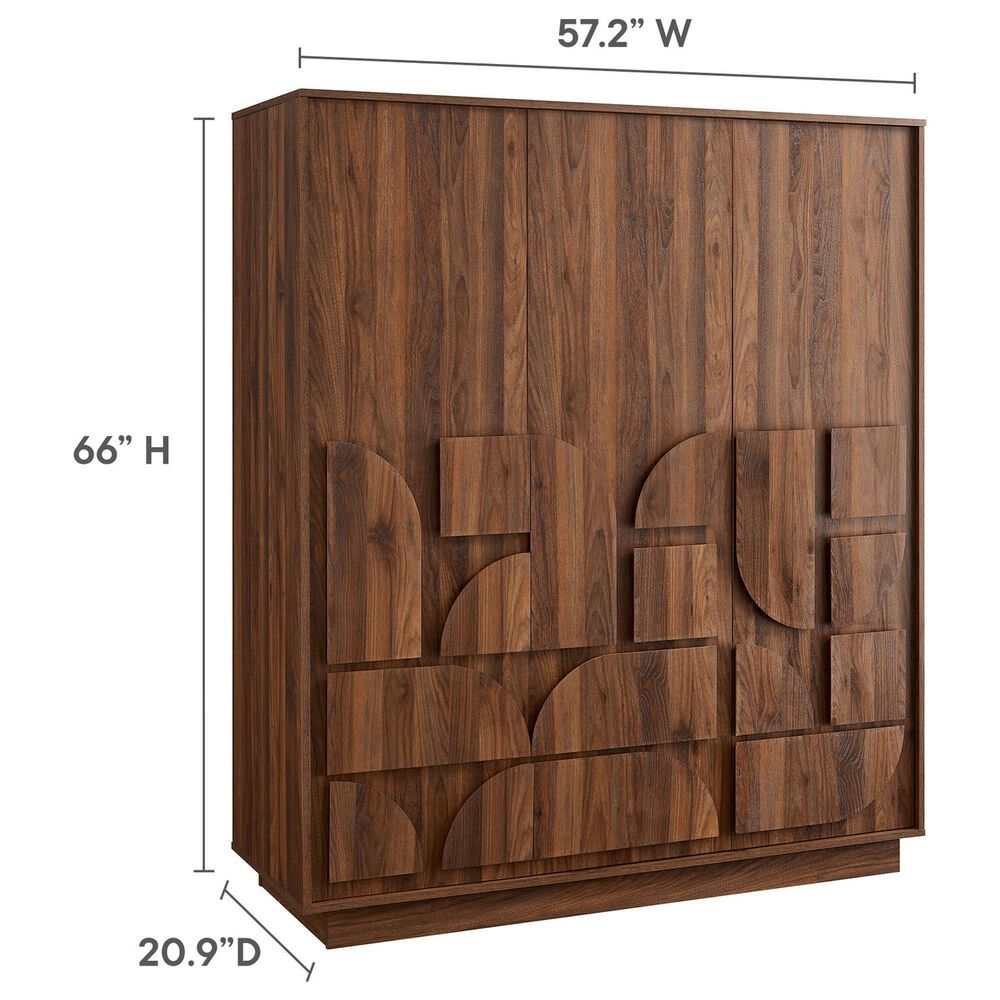 Modway Bulwark 3-Door Wardrobe Closet in Walnut, , large