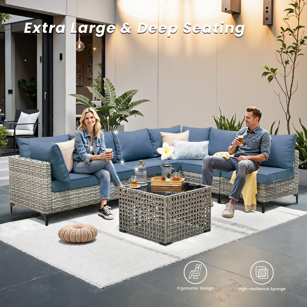 HOMLUX 7-Piece Patio Conversation Set in Denim Blue, , large