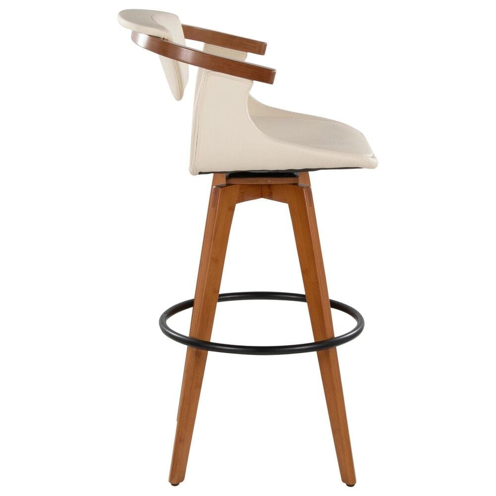 Lumisource Oracle Swivel Barstool with Cream Cushion in Walnut and Black, , large