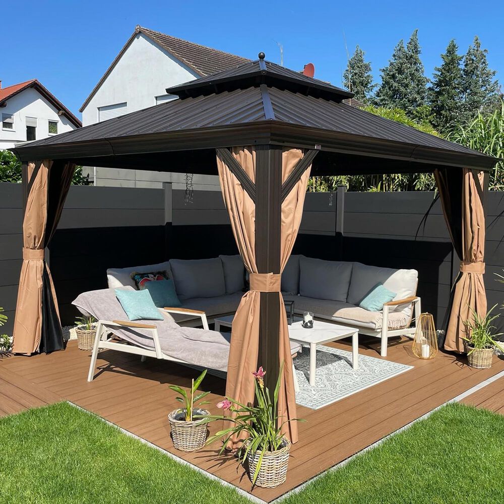 HOMLUX 12' x 12' Hardtop gazebo with double roof in Bronze, , large
