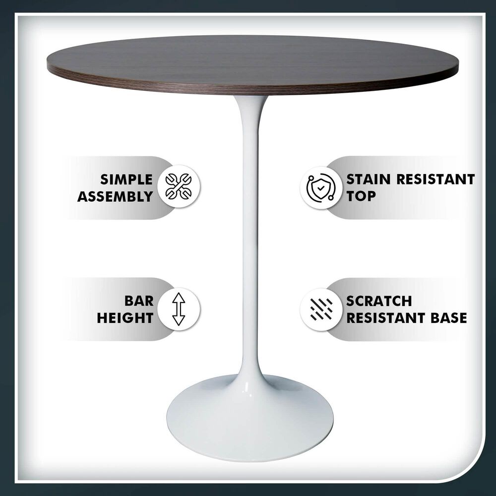 Leisuremod LeisureMod Verve Collection Modern Bar Height Table White Base with 36 Round Dark Walnut MDF Top, , large