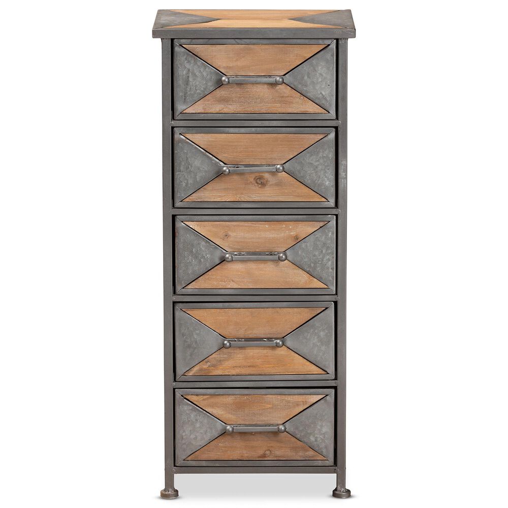 Baxton Studio Laurel 5-Drawer Accent Storage Cabinet in Whitewashed Oak Brown and Antique Grey, , large