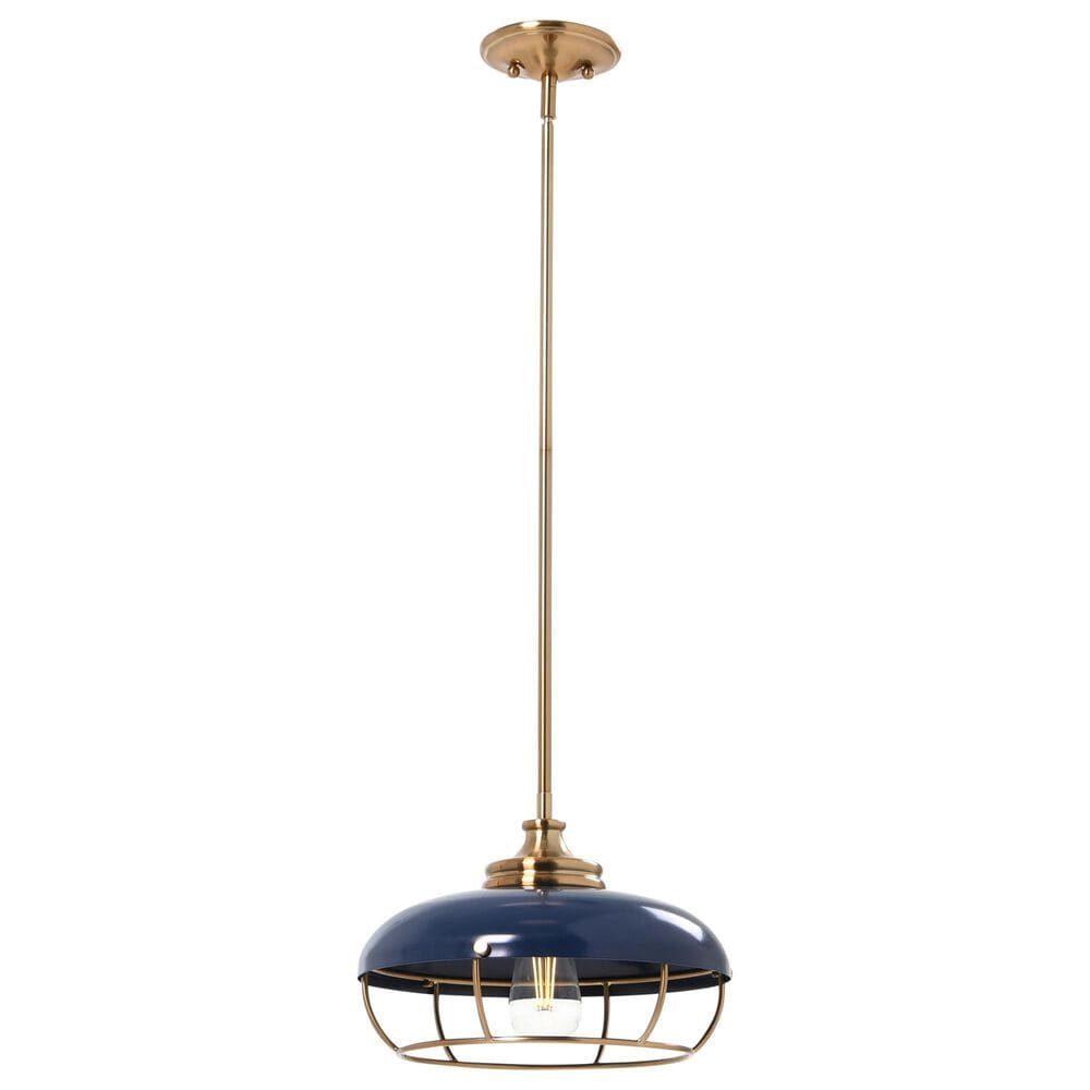 Creative Coop Presley 1-Light Pendant Light with Navy Blue Shade in Brushed Brass, , large