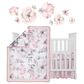 Lambs and Ivy Watercolor Floral 4-Piece Crib Bedding Set in Pink and Grey, , large
