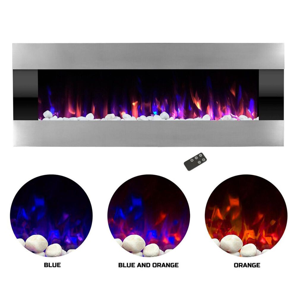 Timberlake Northwest 54&quot; Fire Ice Wall Mount Electric Fireplace in Stainless Steel, , large