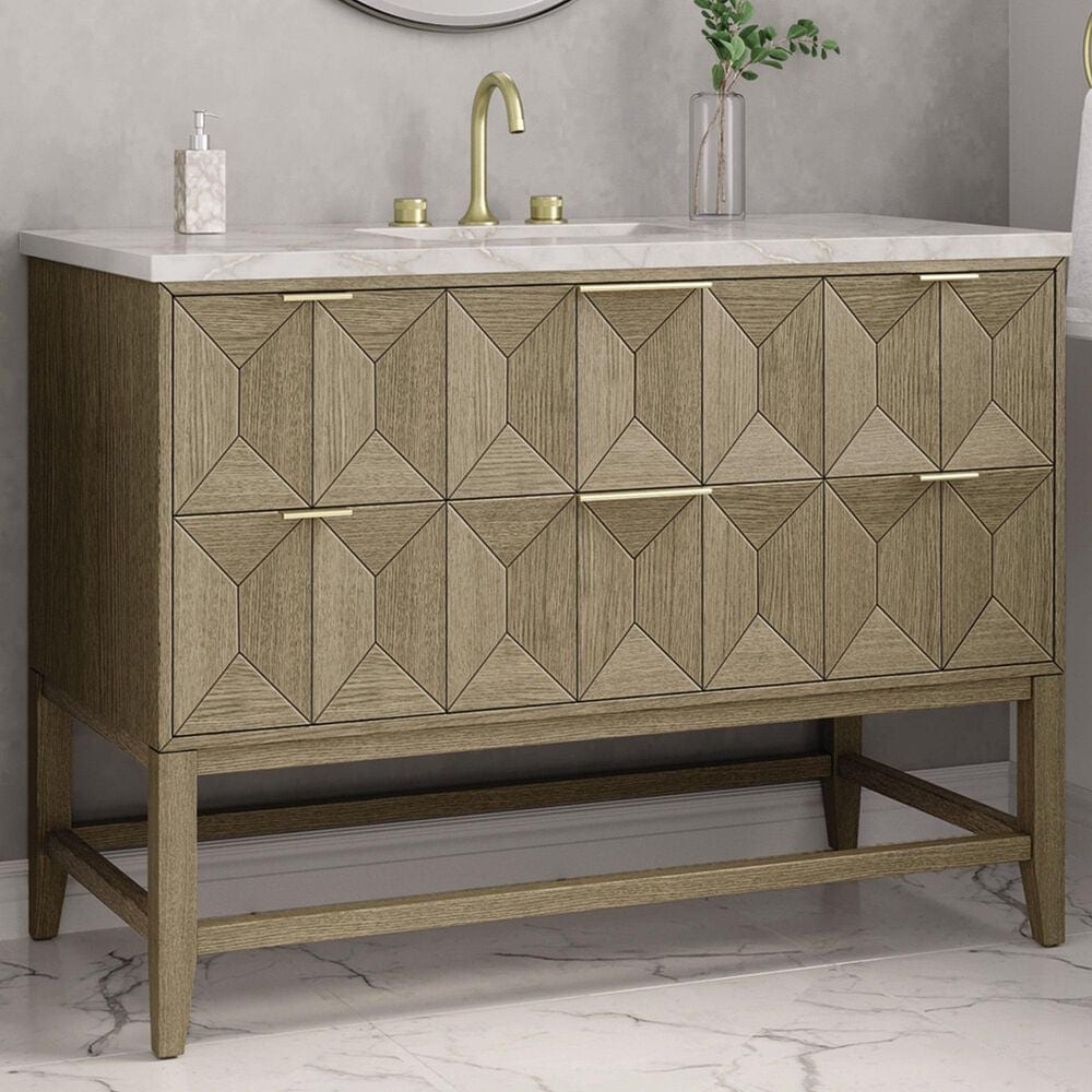 James Martin Vanities Emmeline 48&quot; Single Vanity in Pebble Oak with 3 cm Victorian Silver Quartz Top, , large