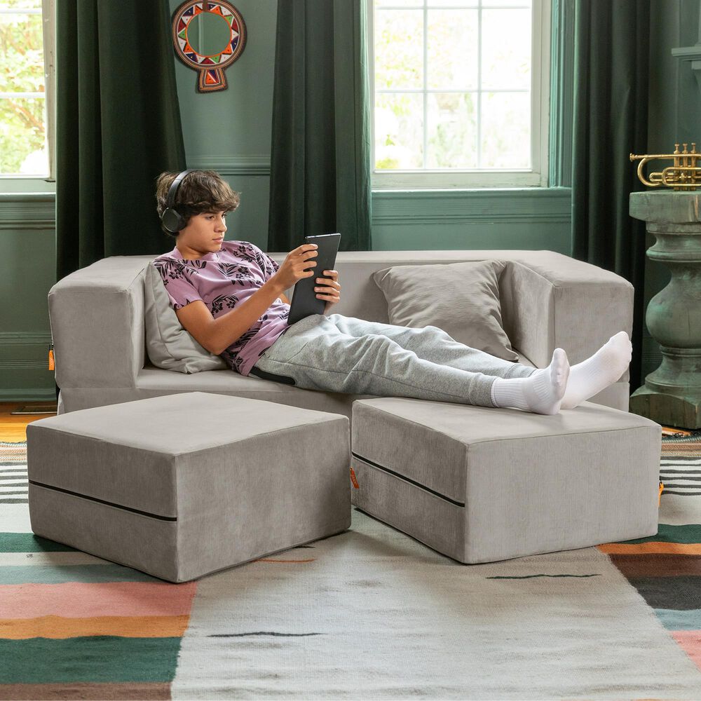 Jaxx Zipline Convertible Queen Sleeper Loveseat &amp; Ottomans in Pewter Velvet, , large