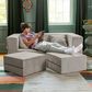 Jaxx Zipline Convertible Queen Sleeper Loveseat & Ottomans in Pewter Velvet, , large