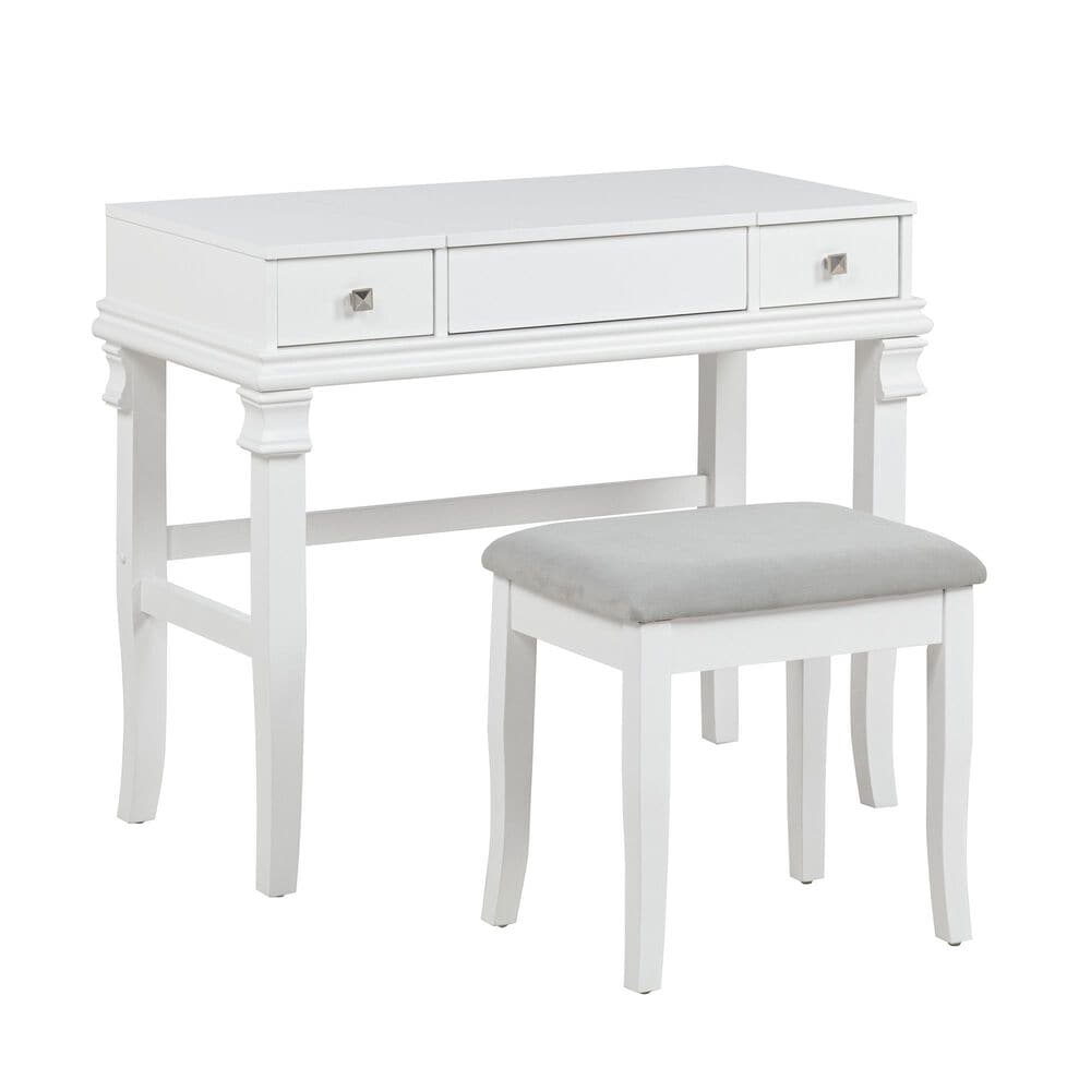 Linon Home Decor Angela Vanity with Stool in White, , large