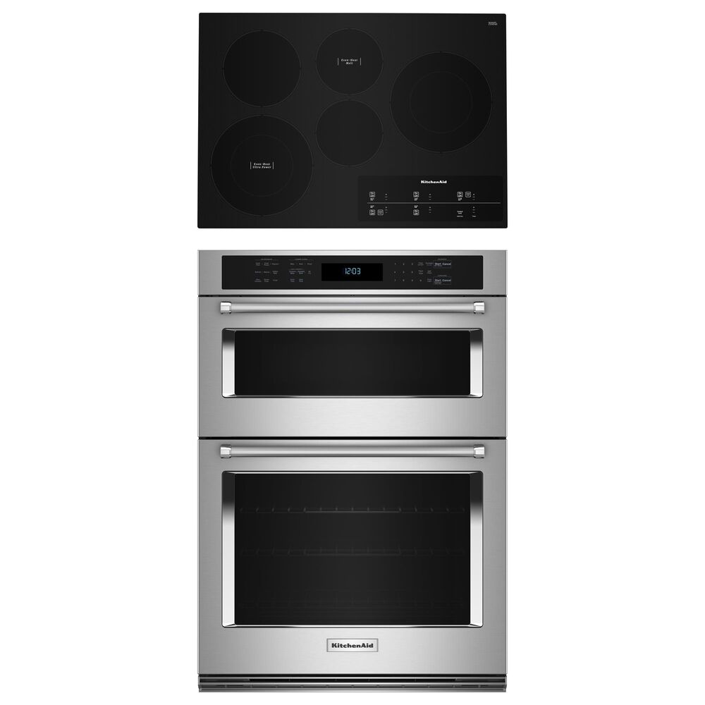 KitchenAid 2-Piece Kitchen Package with 30" Built-In Combination Microwave Wall Oven and Electric Cooktop in Stainless Steel, , large