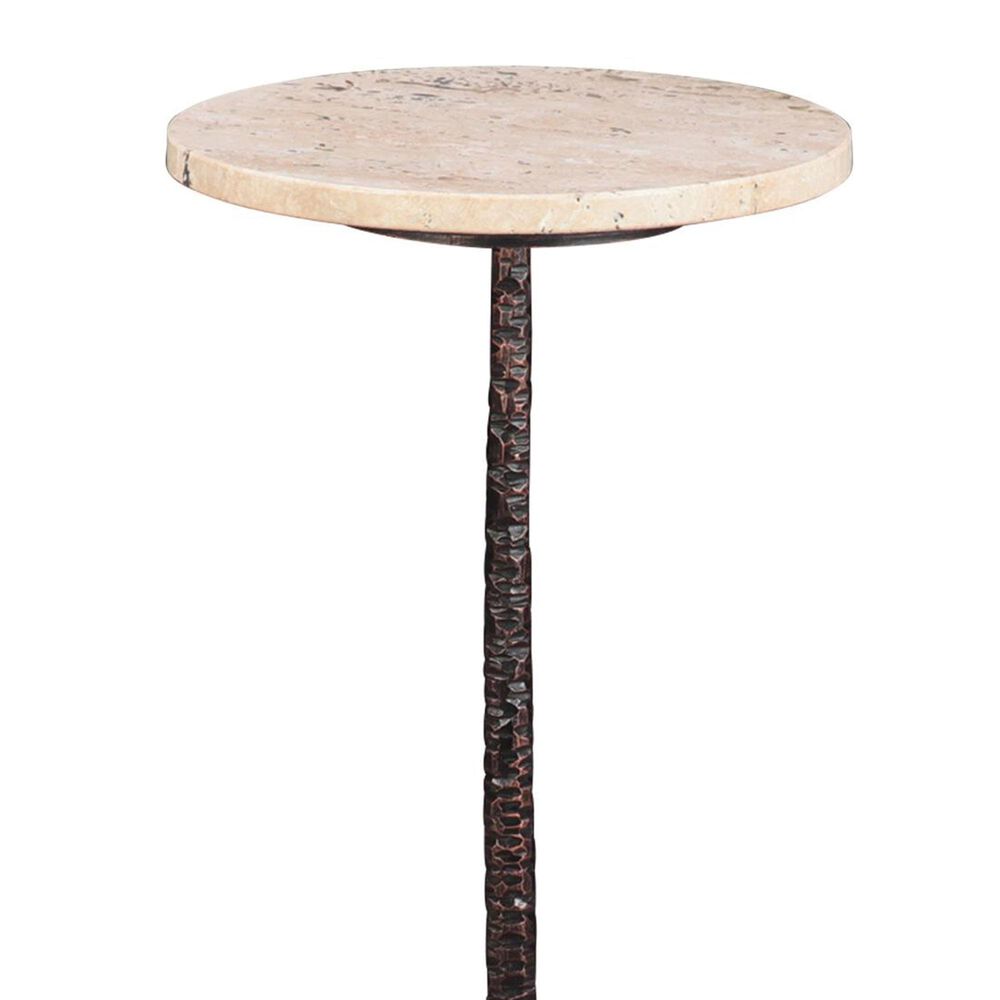 Home Trends &amp; Design Detroit 10" Side Table with Hammered Base in Beige Travertine and Natural, , large
