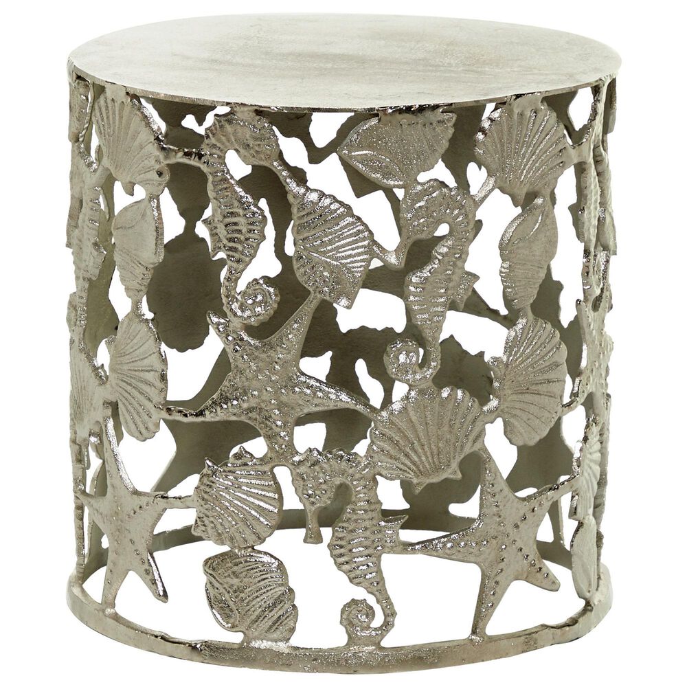 Maple and Jade 18" Round Drum Accent Table in Silver, , large