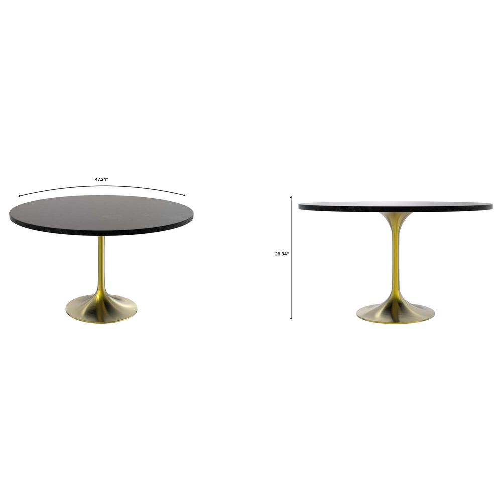 Leisuremod LeisureMod Verve Collection 48 Round Dining Table, Brushed Gold Base with Black MDF Top, , large