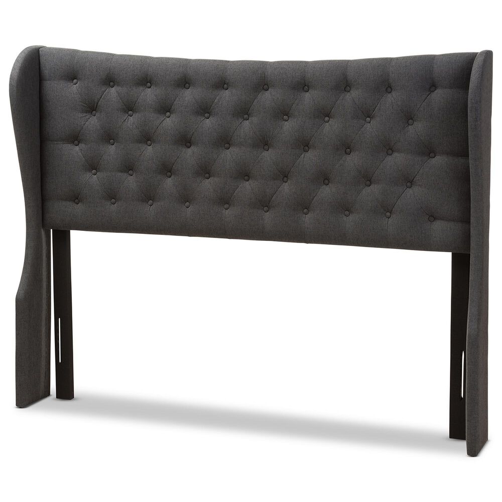 Baxton Studio Cadence King Wingback Headboard in Dark Grey, , large
