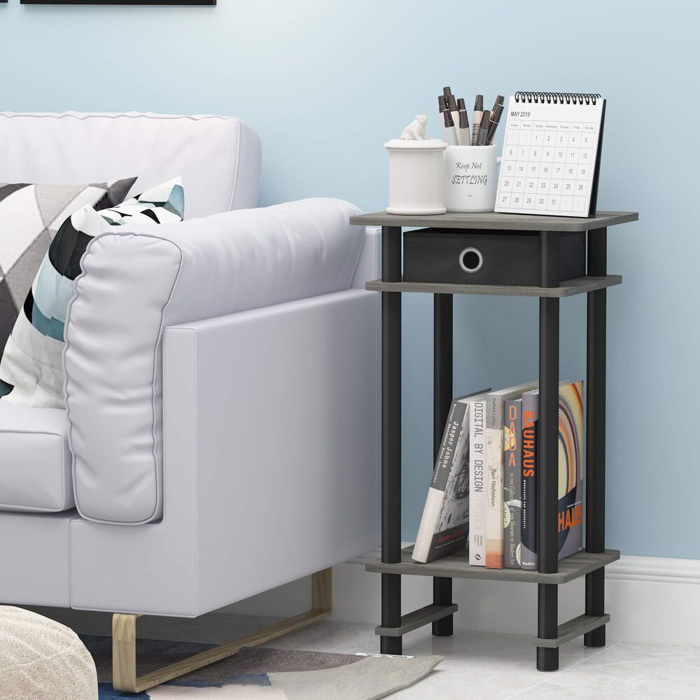 HOMLUX Tall End Table with Bin in French Oak Grey and Black (Set of 2), , large