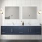 Lexora Home Geneva 84" Double Bathroom Vanity in Navy Blue with 2 cm White Carrara Marble Top, Rectangular Sinks and 36" LED Mirrors, , large