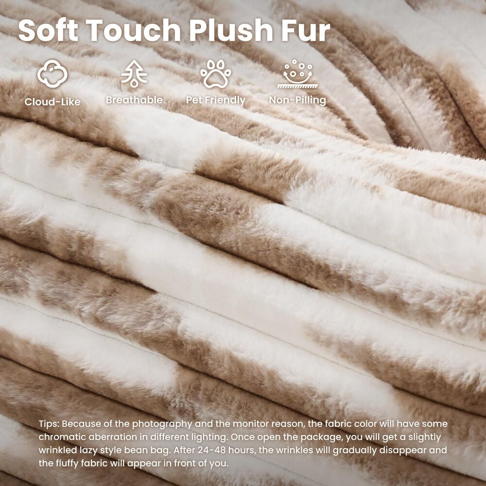 HOMLUX Cloud Faux Fur Chaise Lounge with Plush Pillows in Brown Zebra, , large