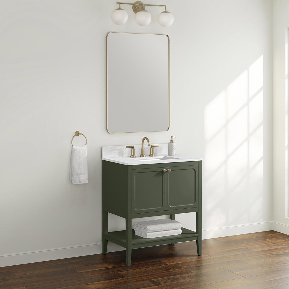 37B Ravello 30" Single Bathroom Vanity Cabinet in Deep Olive Green with Marble Top and Backsplash, , large