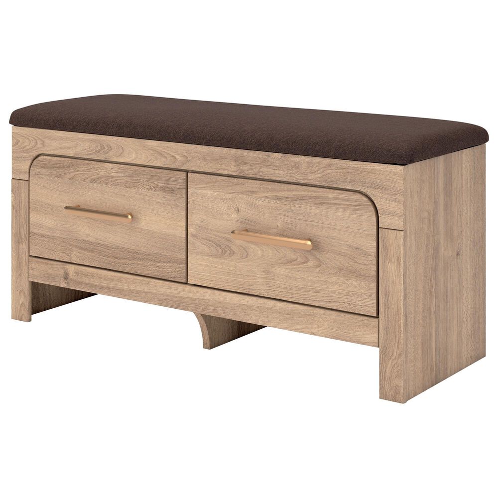 Ashley Kinlanni Storage Bench with Brown Cushion in Tan, , large