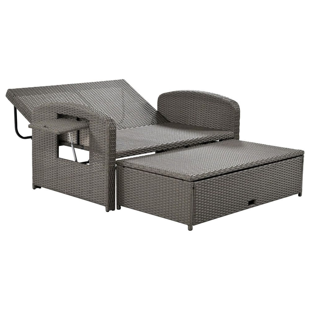 HOMLUX Wicker Rattan Double Chaise Lounge in Grey, , large