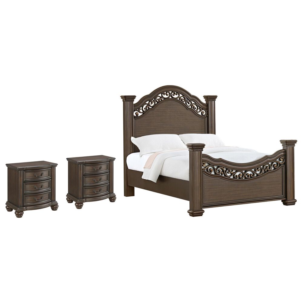Mayberry Hill Brunswick Queen Panel Bed with Two Nightstands in Mahogany, , large