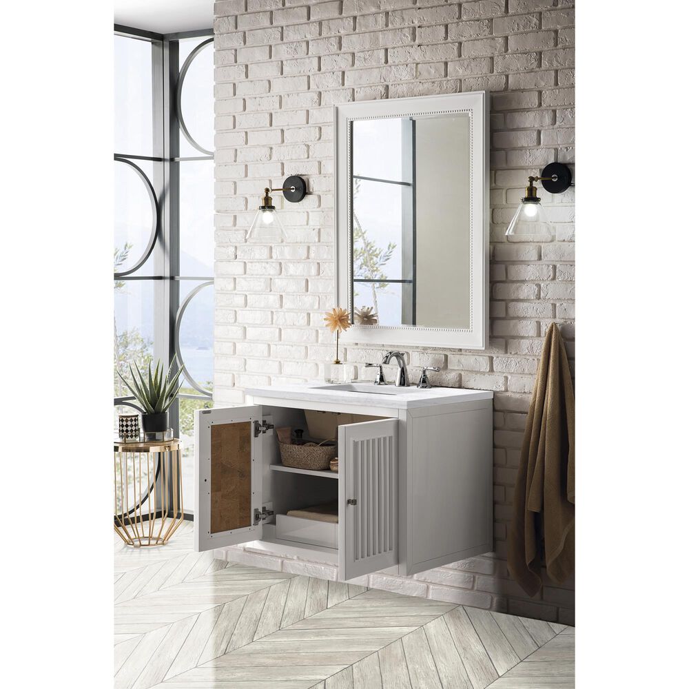James Martin Vanities Athens 30&quot; Single Bathroom Vanity in Glossy White with 3 cm Arctic Fall Solid Surface Top and Rectangular Sink, , large