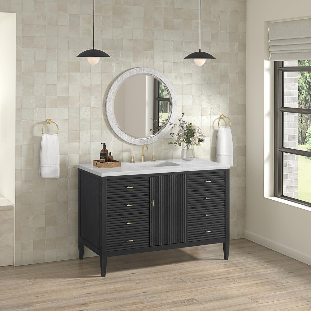 James Martin Vanities Myrrin 48&quot; Vanity in Carbon Oak with 3 cm Arctic Fall Solid Surface Top, , large