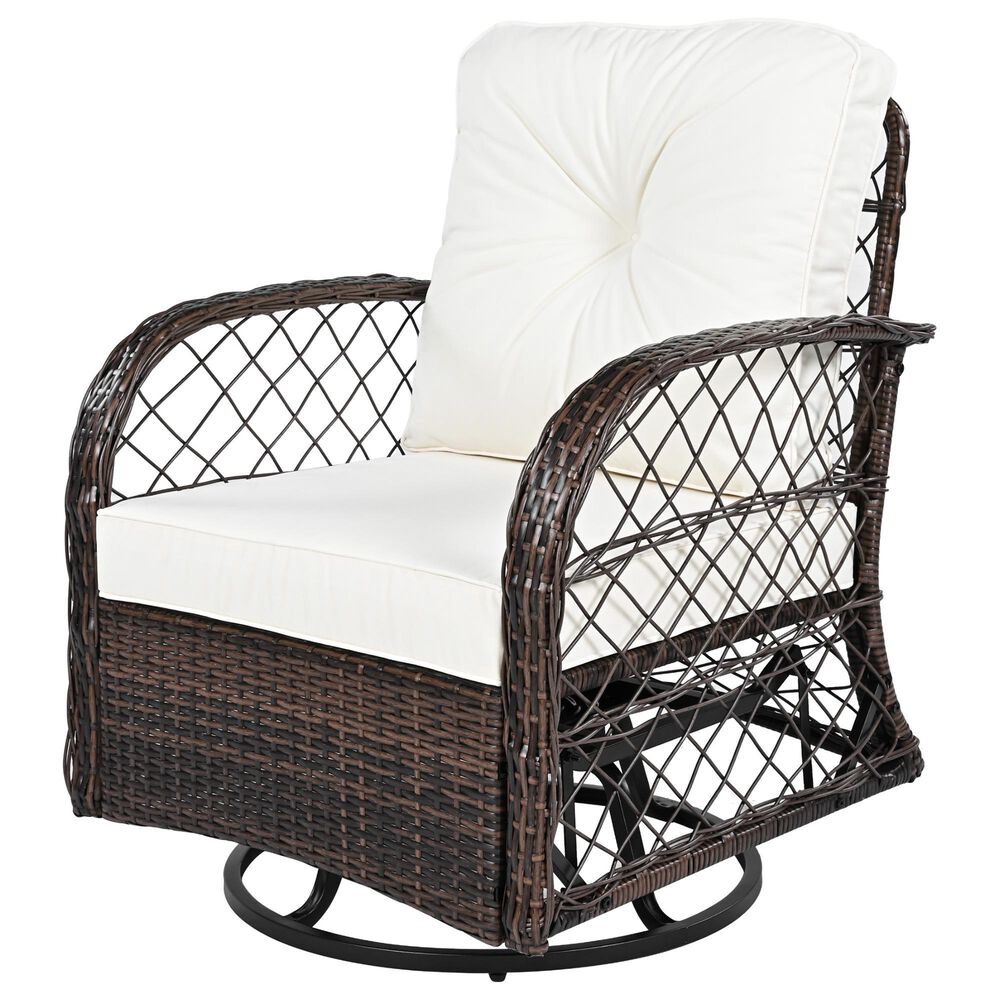 Hearth and Haven 3-Piece Patio Chat Set with Beige Cushion in Brown, , large