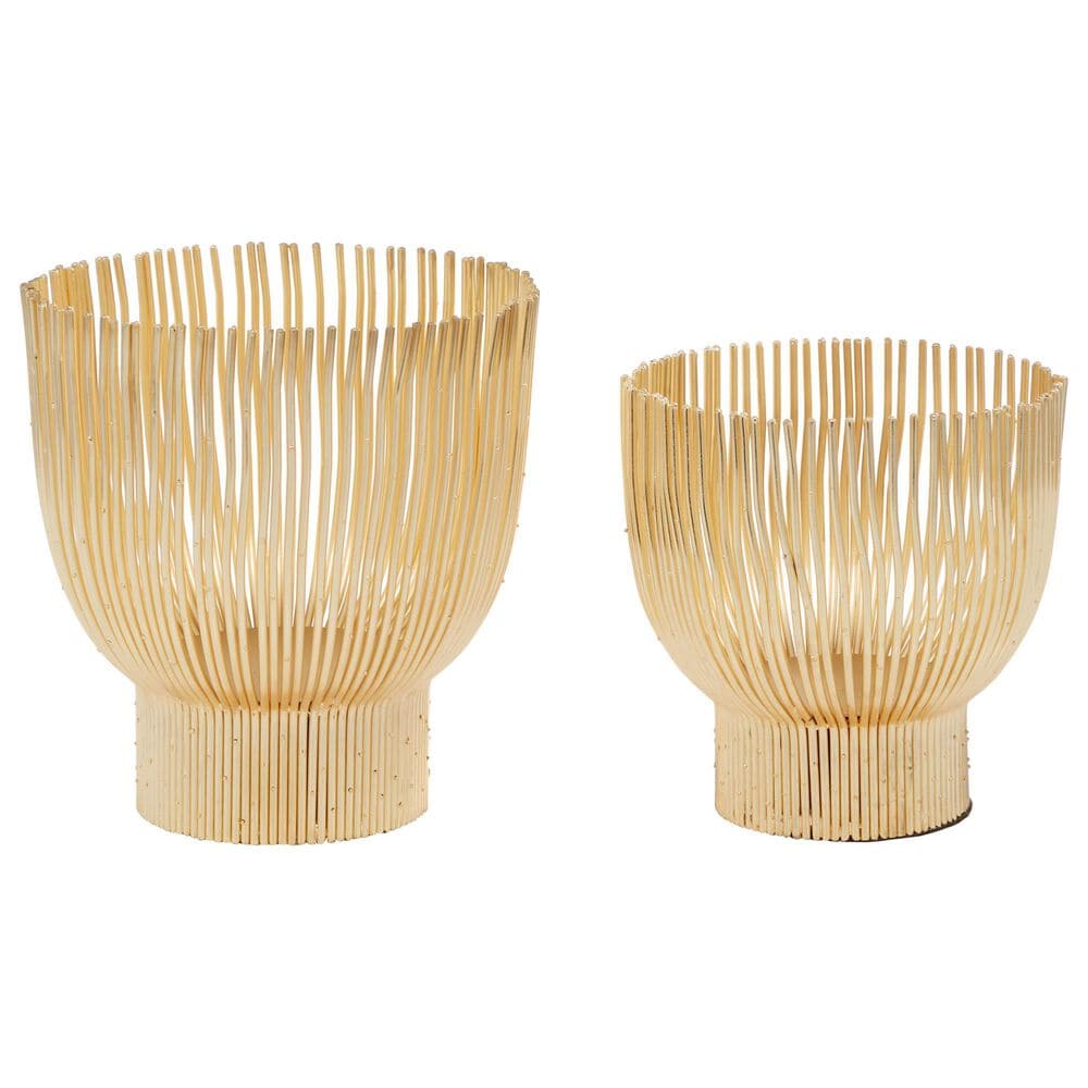CosmoLiving by Cosmopolitan Metal Candle Holder with Vertical Curved Line Pattern in Gold (Set of 2), , large