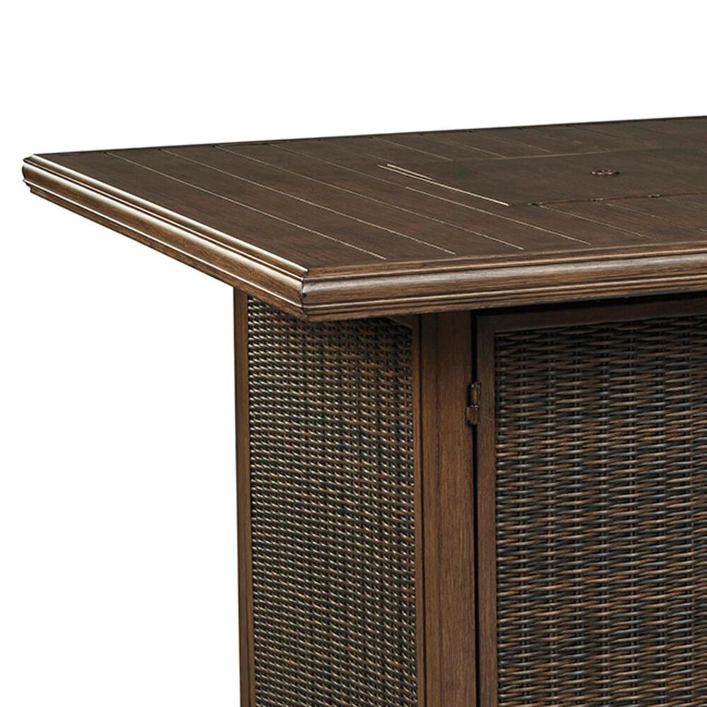 Signature Design by Ashley Paradise Trail Square Bar Table with Fire Pit in Medium Brown, , large