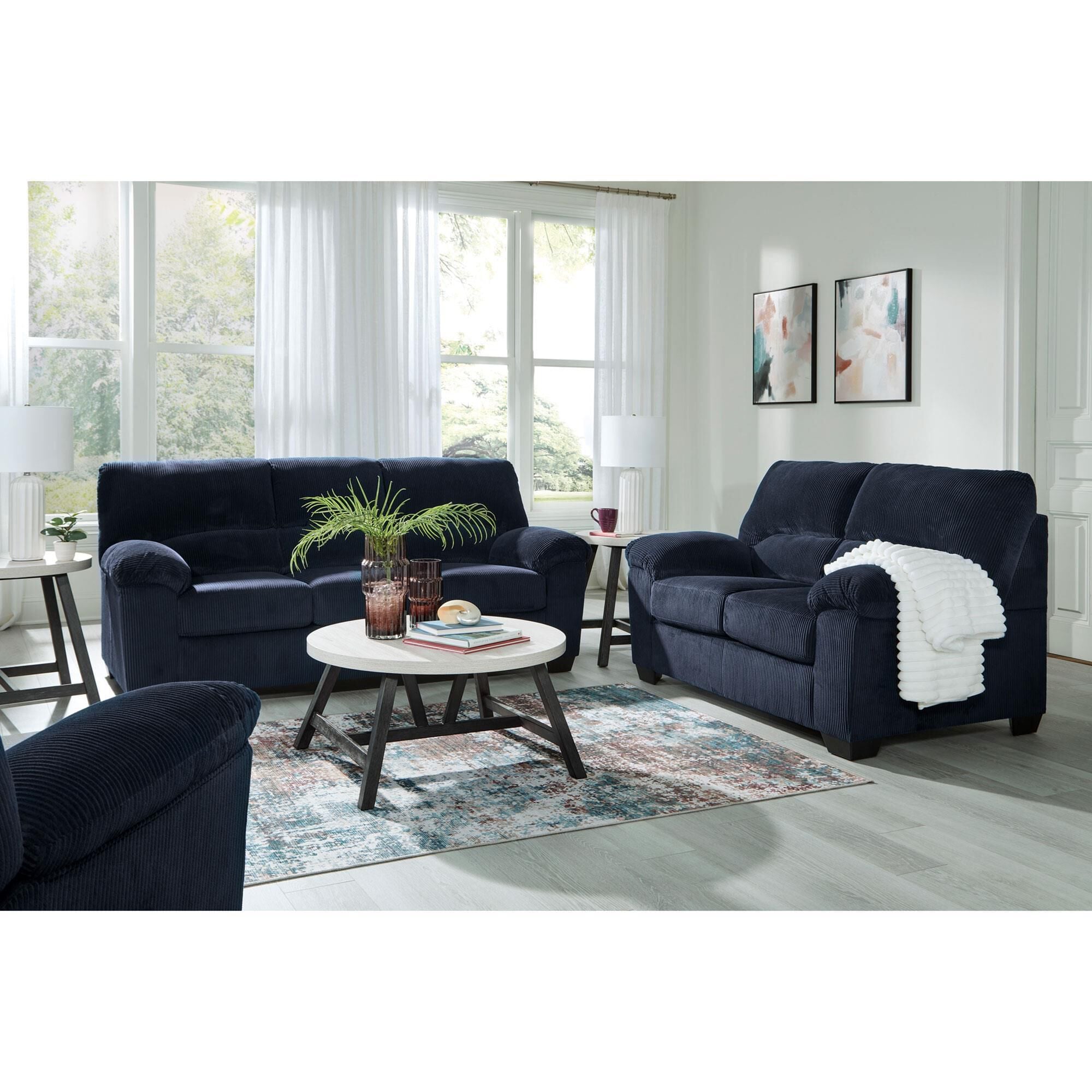 Ashley SimpleJoy Stationary Sofa in Navy Ashley SimpleJoy Stationary Sofa in Navy