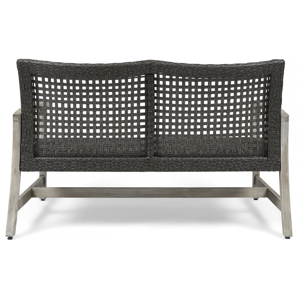 Hearth and Haven Hampton Outdoor Wicker Loveseat with Wooden Frame in Grey, , large