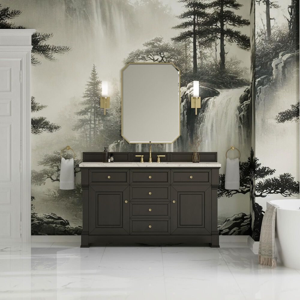 James Martin Vanities Brookfield 60" Single Bathroom Vanity in Black Onyx with 3 cm Victorian Silver Quartz Top and Rectangular Sink, , large