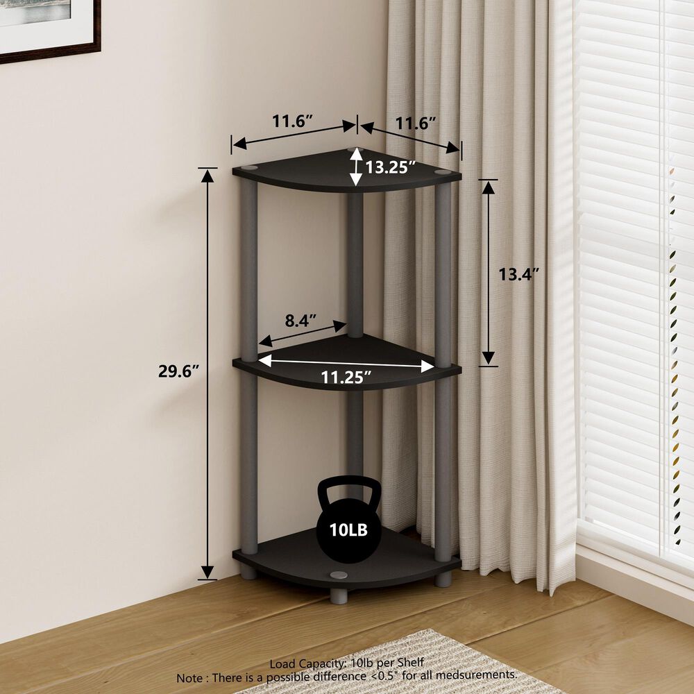 HOMLUX Turn-N-Tube 3-Tier Corner Bookshelf in Black and Grey, , large