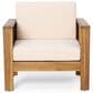 Hearth and Haven Outdoor Acacia Wood Club Chair with Beige Cushions in Teak, , large