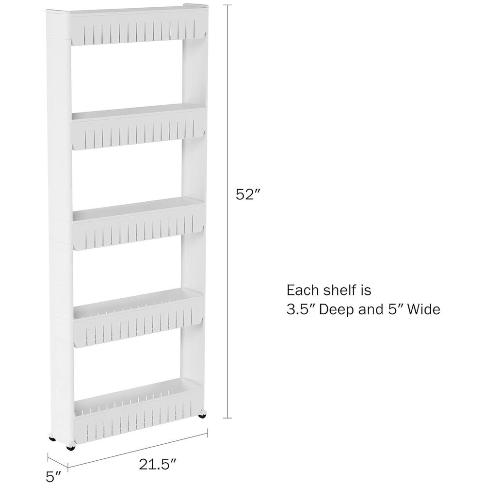 Timberlake Lavish Home Slim Slide Out 5 -Tier Storage Tower with Wheels in White, , large