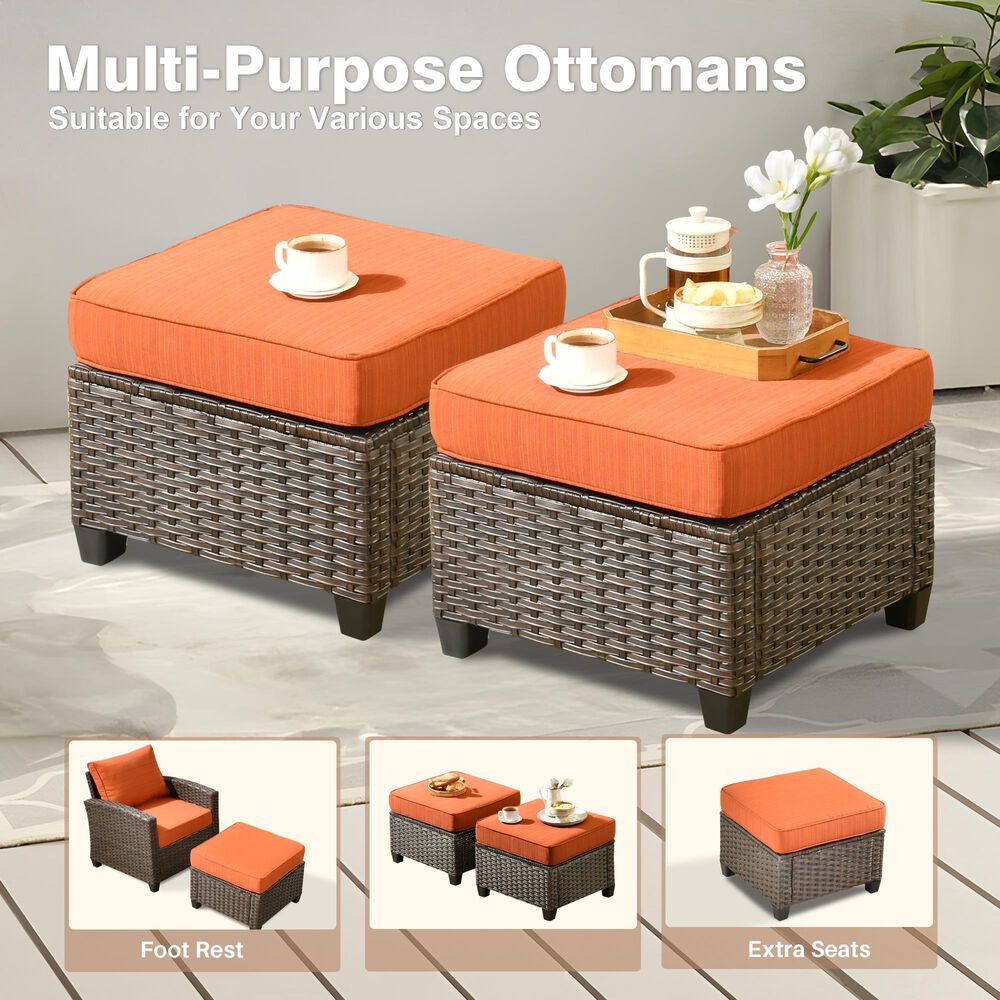 HOMLUX 6-Piece Patio Conversation Set with Loveseat and Light Brown Wicker in Orange Red, , large