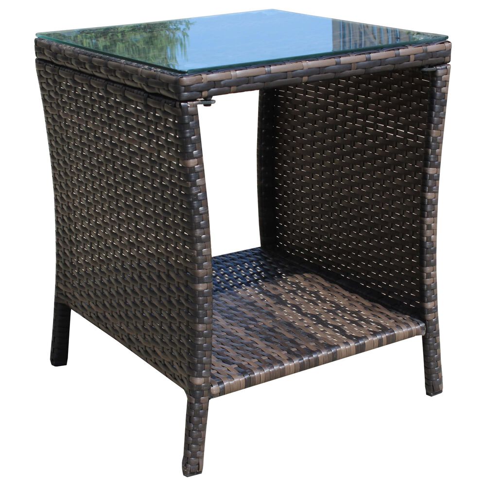 Hearth and Haven Wicker Patio Coffee Table with Clear Tempered Glass Top in Brown, , large