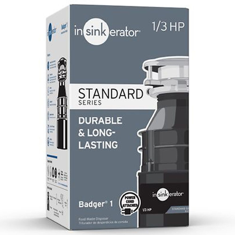 InSinkerator Badger 1 Garbage Disposal 1/3 HP with Cord in Waterborne Gray Enamel, , large
