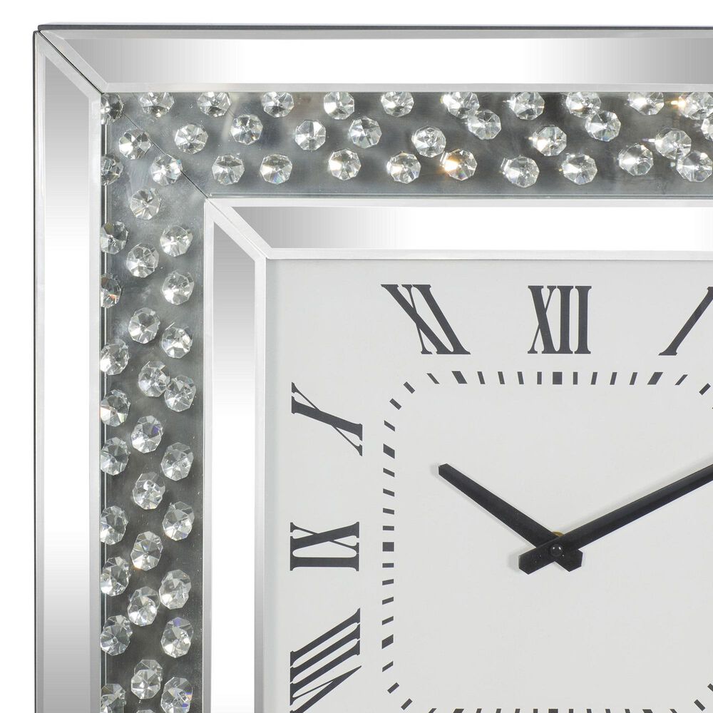Maple and Jade Decorative Wall Clock with Floating Crystals in Silver, , large