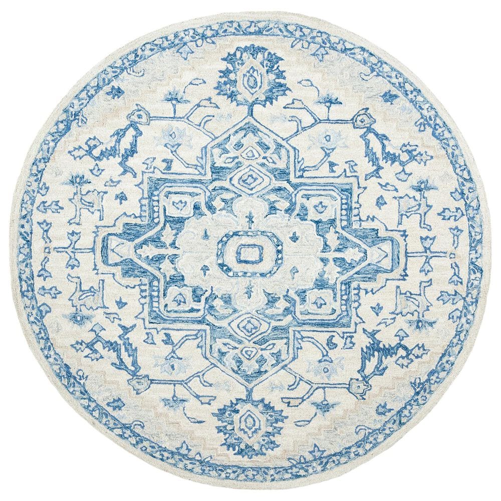 Safavieh Micro-Loop 5" Round Ivory and Blue Area Rug, , large