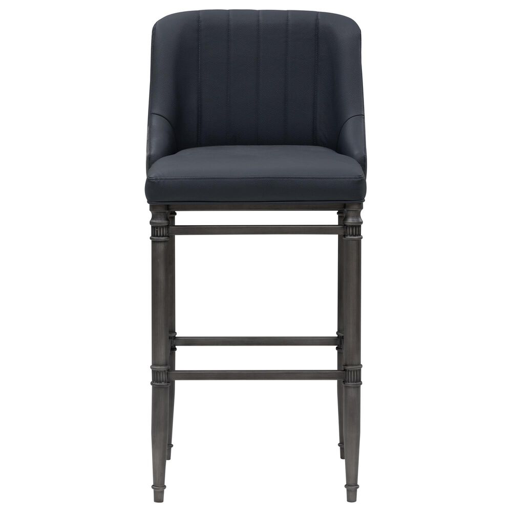 Armen Living Marvin Bar Height Stool with Night Life Blue Upholstery in Antique Pewter, , large