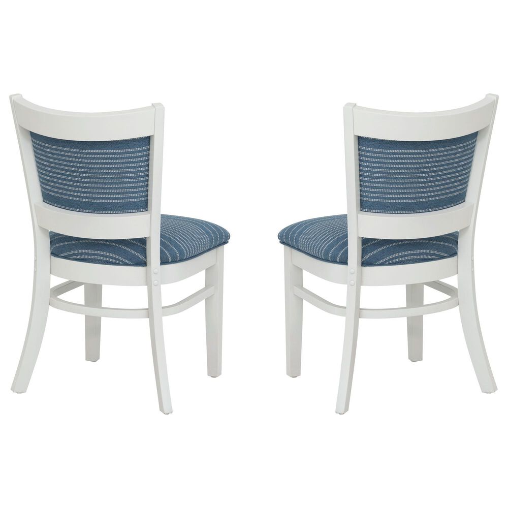 Linon Home Decor Lainey Side Chair with Blue Stripe Cushion in White (Set of 2), , large