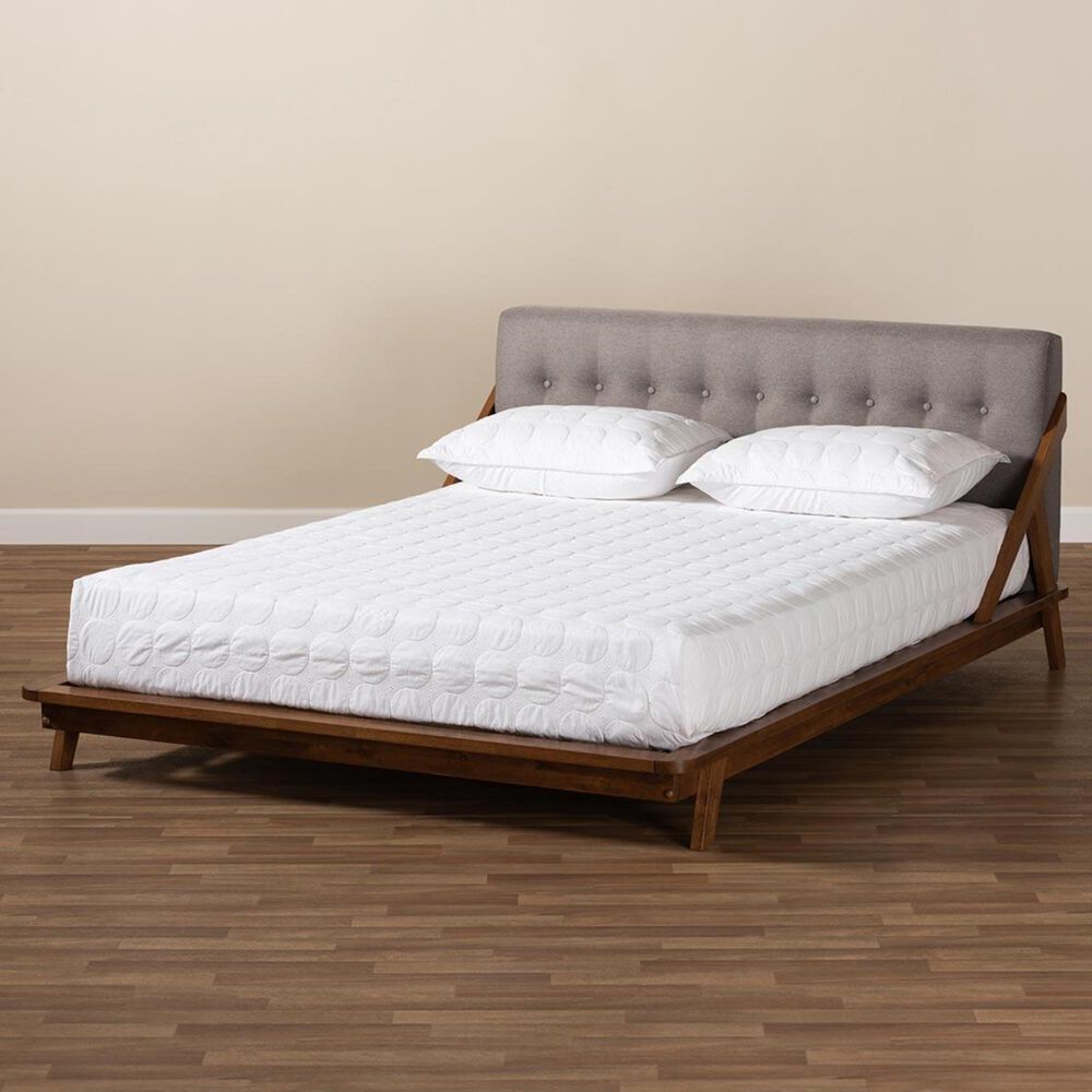 Baxton Studio Sante King Upholstered Platform Bed in Gray/Walnut, , large