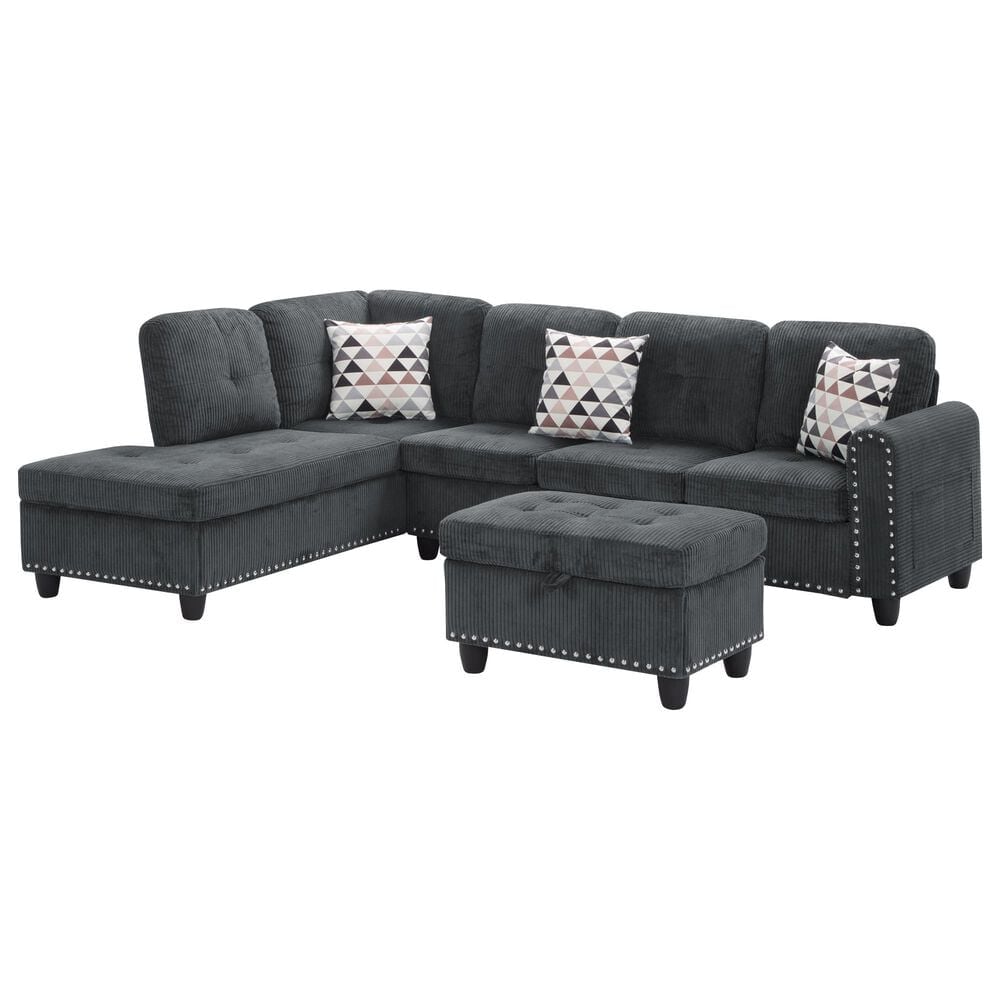 HOMLUX 94.49" L-Shaped Modular Sectional Sofa with Storage Ottoman and Cup Holders in Dark Gray, , large