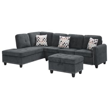 HOMLUX 94.49" L-Shaped Modular Sectional Sofa with Storage Ottoman and Cup Holders in Dark Gray, , large